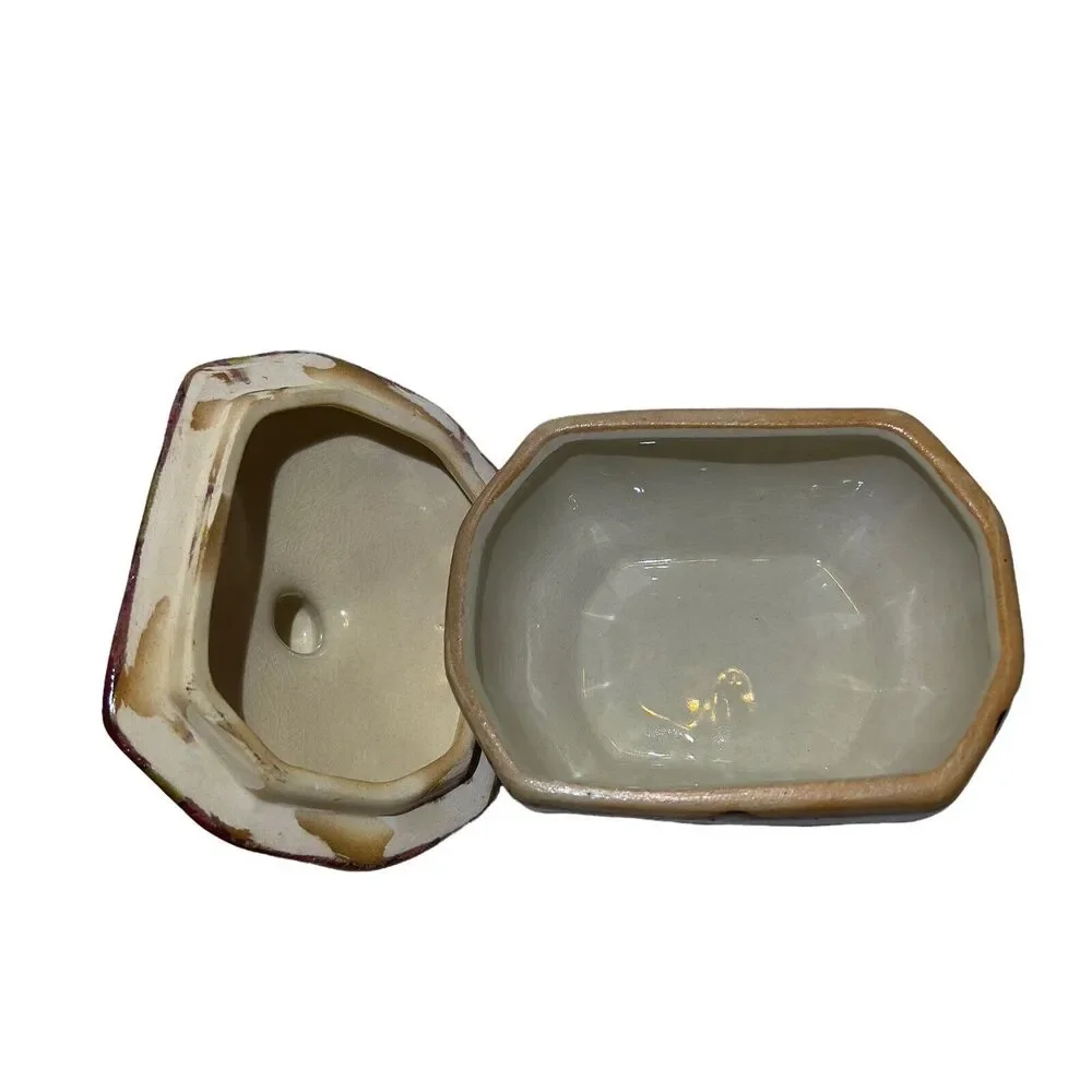 Drip Glazed Pottery Bowl Large 9.5x4 Brown Trinket Jewelry Holder Ribbed &‎ Lid
